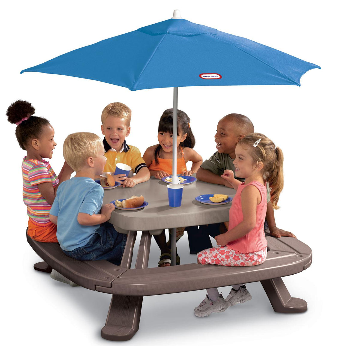 This unique 4-sided table seats up to eight kids