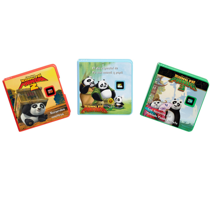 Tres libros con la temática de Kung Fu Panda sobre un fondo blanco.