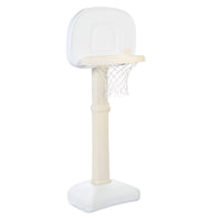 Sideview of white and beige basketball set on a white background