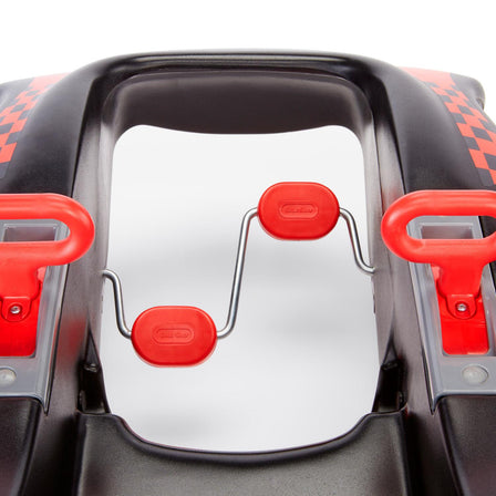 Dual handles control rear wheel steering for unique maneuverability