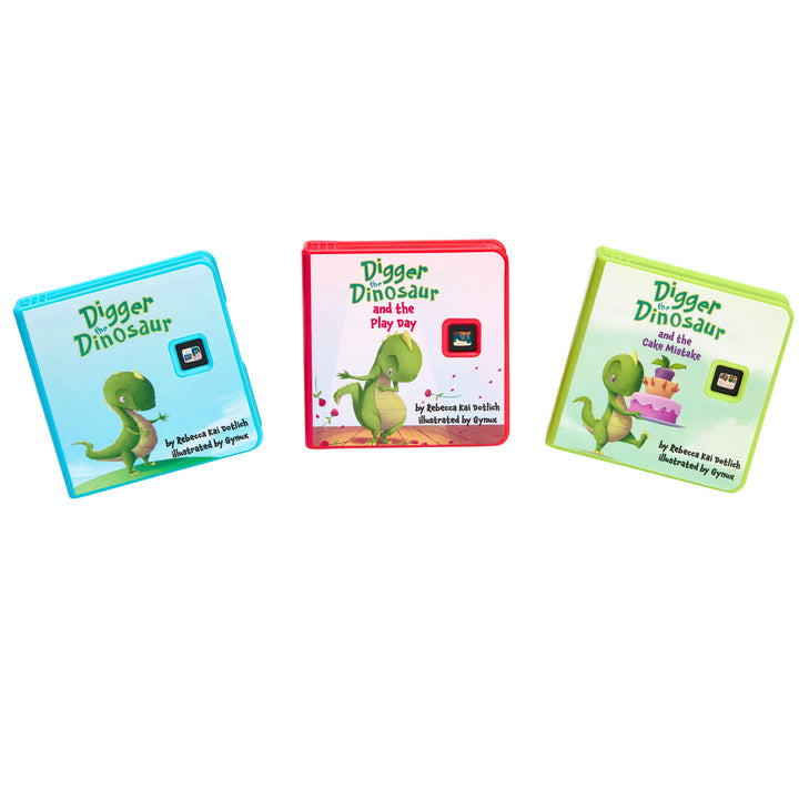 Three children's stories titled 'Digger Dinosaur