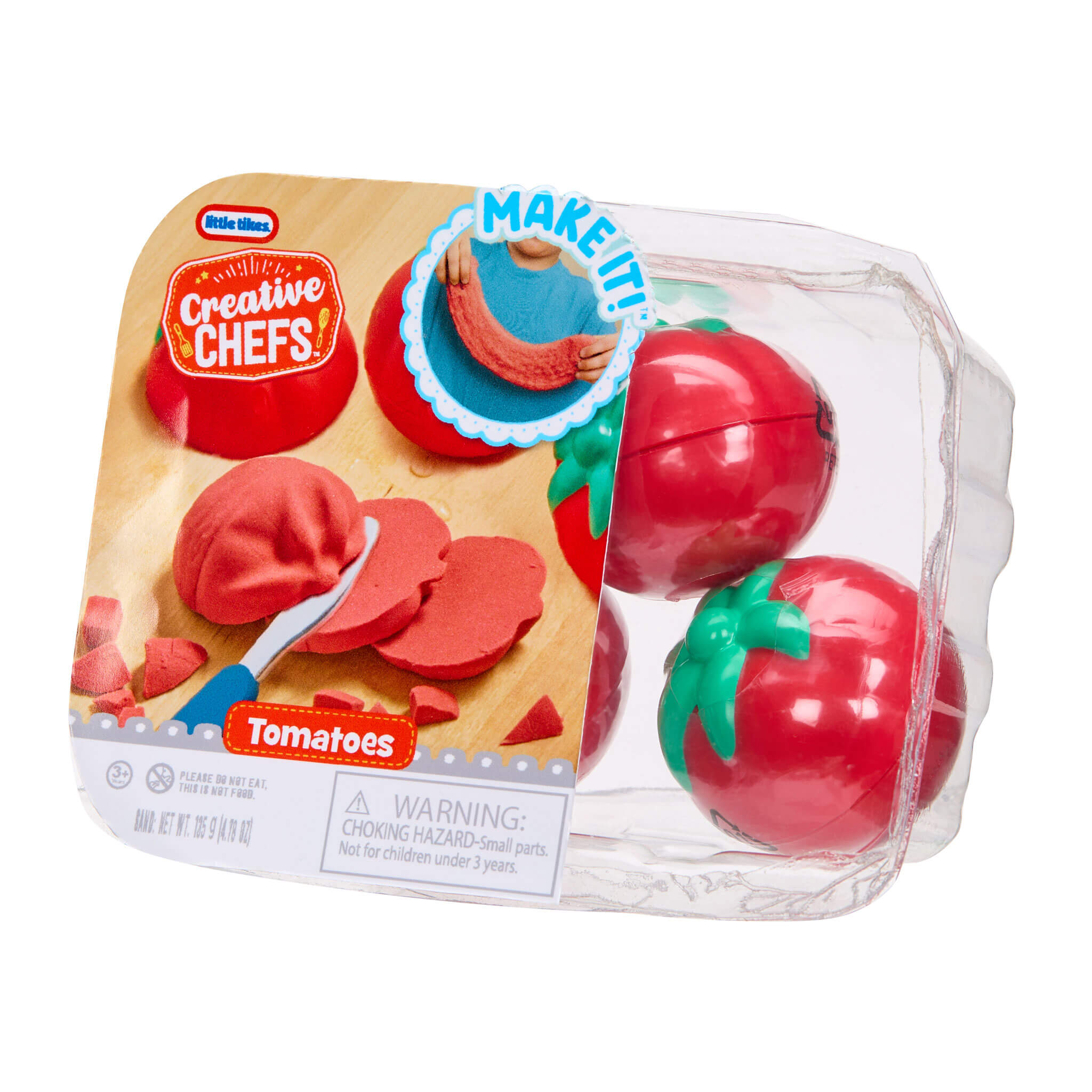 Set of sand tomatoes in packaging with 'Little Chef' branding on a white background