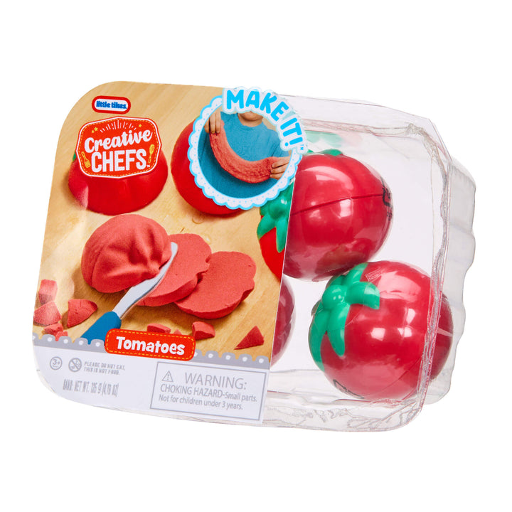 Set of sand tomatoes in packaging with 'Little Chef' branding on a white background