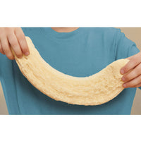 Person holding a long, thin piece of dough