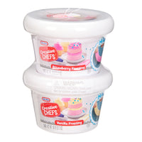 Two containers of Creative Chefs frosting on a white background