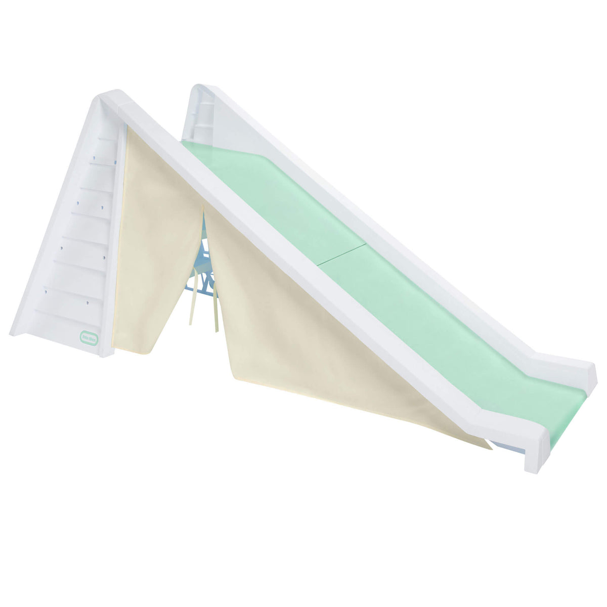 White and green slide with curtain on a white background