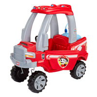Fire truck with Paw Patrol Marshal decal on the side, door open, on a white background