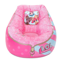 Pink inflatable chair with LOL Surprise design on a white background