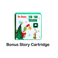 Dr. Seuss’s ‘Tis the Season’ with ‘BONUS STORY CARTRIDGE’ in text on a white background