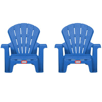 Two blue plastic chairs with a visible Little Tikes logo on a white background