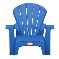 Blue plastic chair with Little Tikes logo on a white background