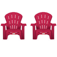 Two red Adirondack chairs with a visible Little Tikes logo on a white background
