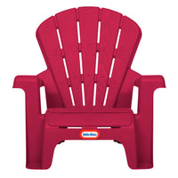 Red plastic chair with 'Little Tikes' logo on a white background