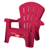 Red plastic chair with a visible brand logo on a white background