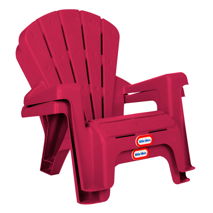Two red plastic chairs with 'Little Tikes' branding on a white background