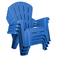 Four blue chairs stacked on a white background