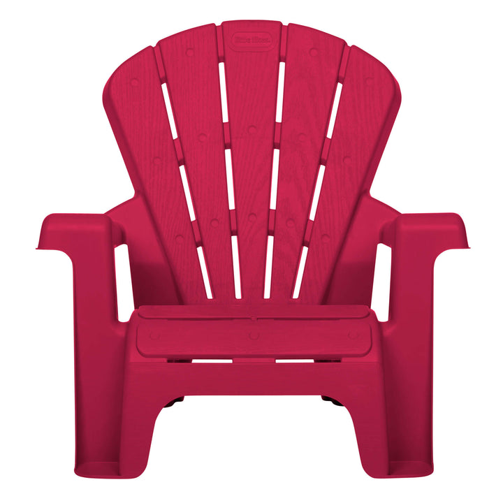 Red plastic Adirondack chair on a white background