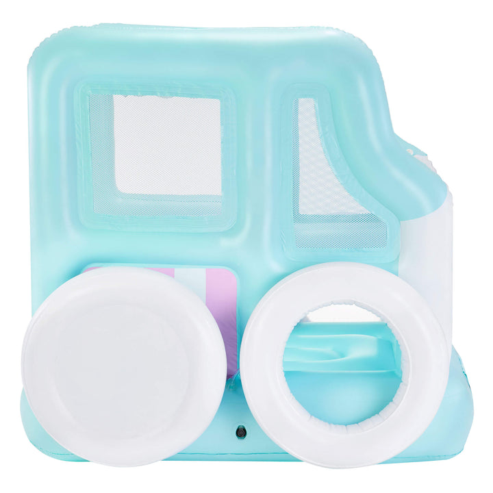 A light blue and white inflatable shaped like a small truck, shown on a plain white background.