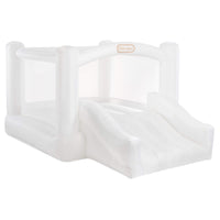 A white Little Tikes inflatable  featuring a slide and enclosed play area, shown on a solid white background.
