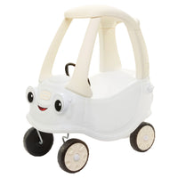 White Cozy Coupe with light beige roof and hubcaps on a white background
