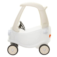 Side view of the White Cozy Coupe with light beige roof on a white background