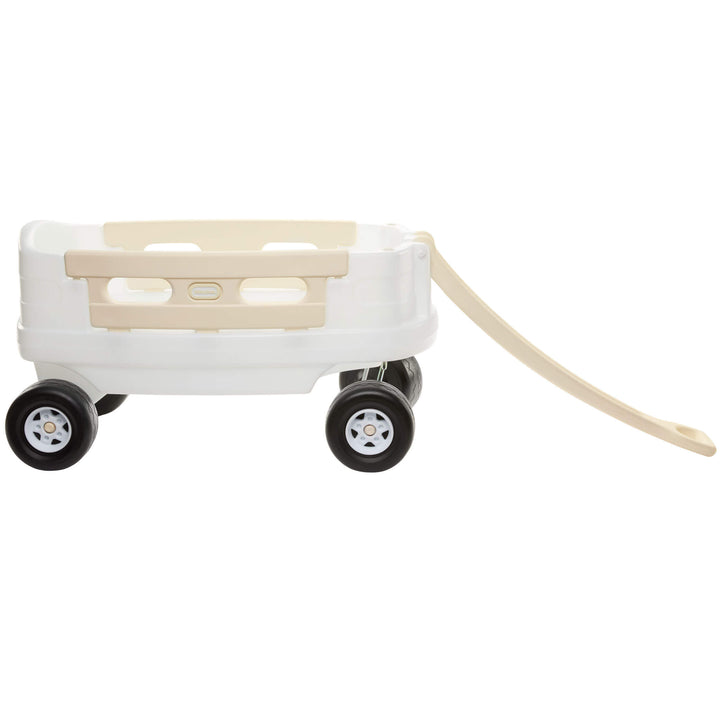 White wagon with a beige long handle and beige removable side rails on a white background 