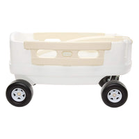 Sideview of white wagon and beige  side rail on a white background