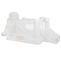 A white Little Tikes inflatable bouncy castle with a slide, shown on a clean white background.