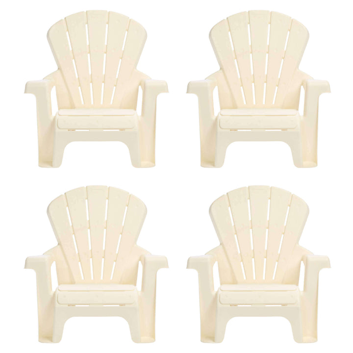 Four, kids, white Adirondack chairs on a white background