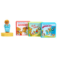 Mama Bear figurine on a yellow base, alongside three stories: ‘Go To The Doctor’, ‘Go To School’, and ‘Moving Day’