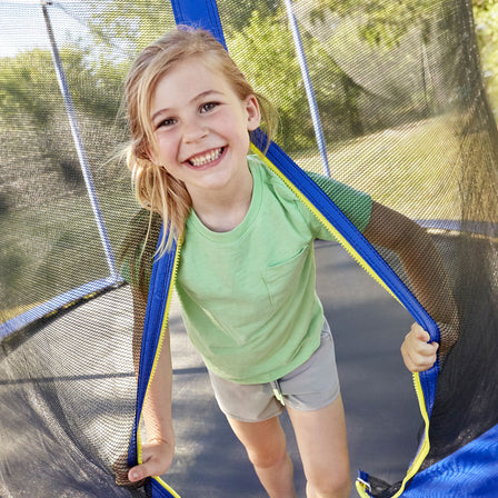 Mega 10-foot Trampoline - 
The entrance door is convenient for kids to go in and out.