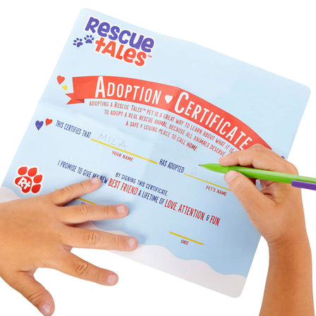 Rescue Tales™ Adoptable Pets - Poodle - 
Kids can name their pet and sign the certificate to officially adopt their new furrever friend