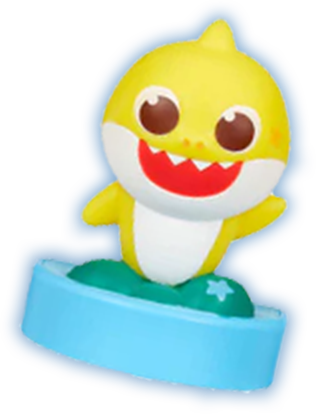 Toy figure of a shark character on a white background