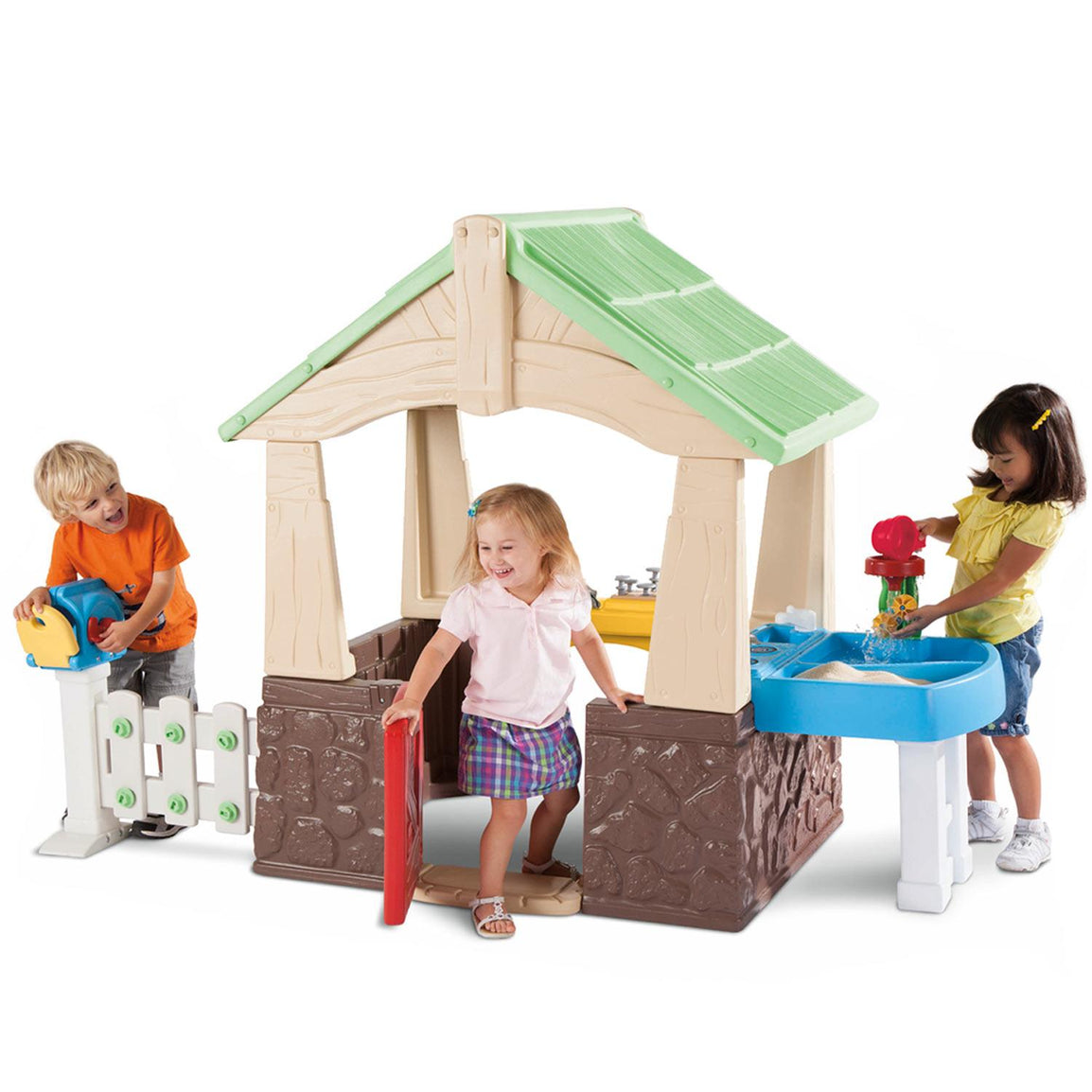 Playhouse is an open design with multiple play areas