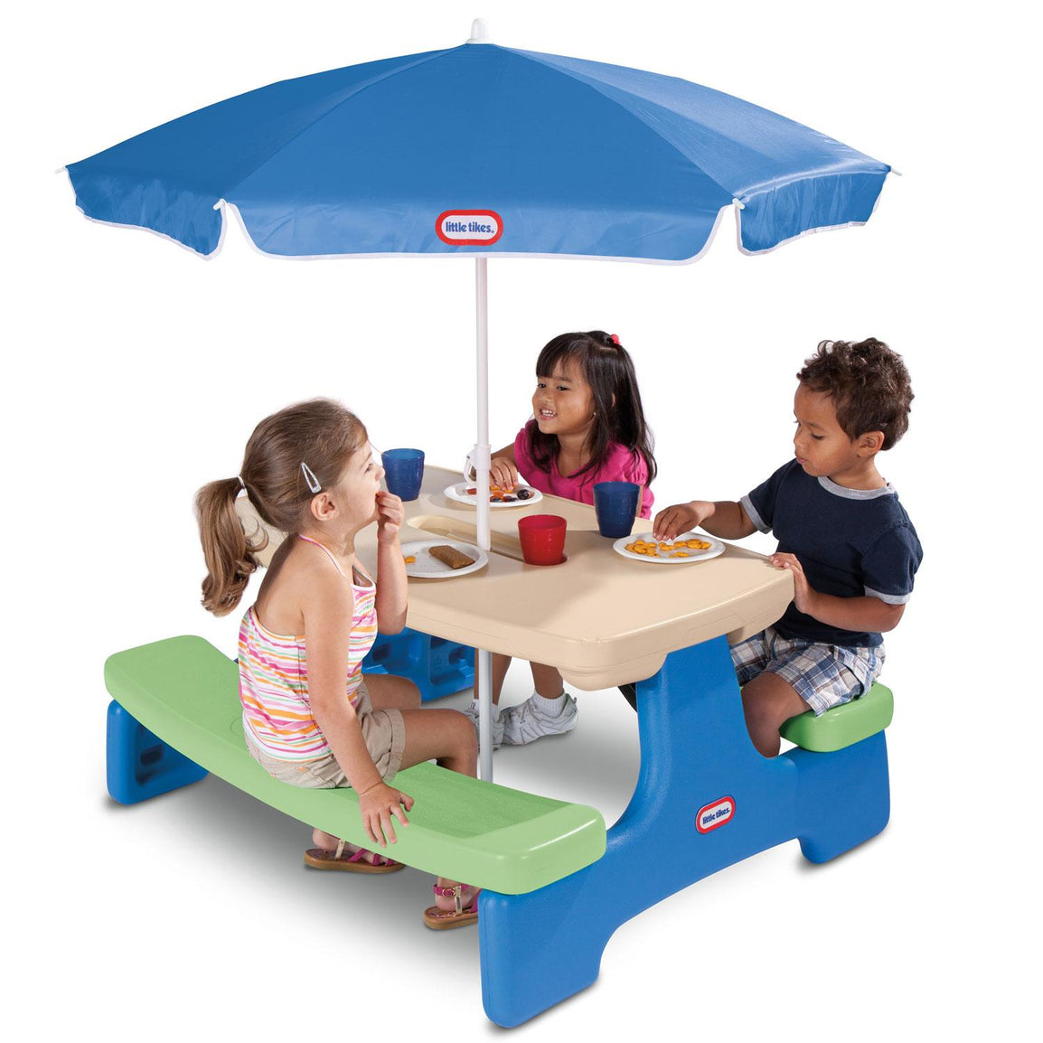 Easy Store™ Picnic Table with Umbrella - Blue\Green - Official Little Tikes Website