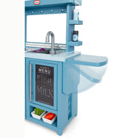 Kids can prepare meals on the extendable counter which folds flat for easy storage