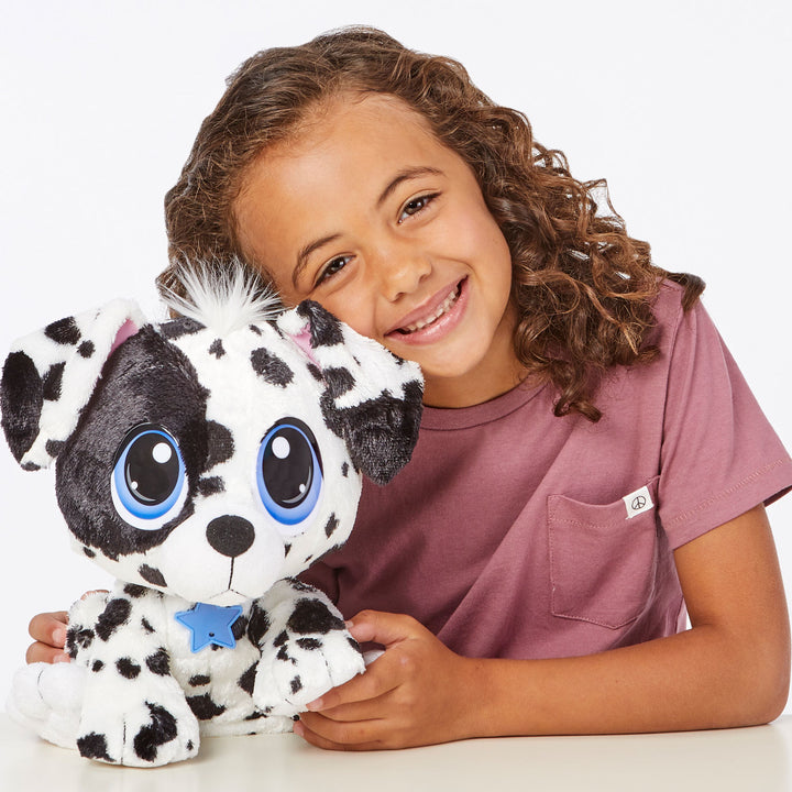 girl cuddling the Dalmatian